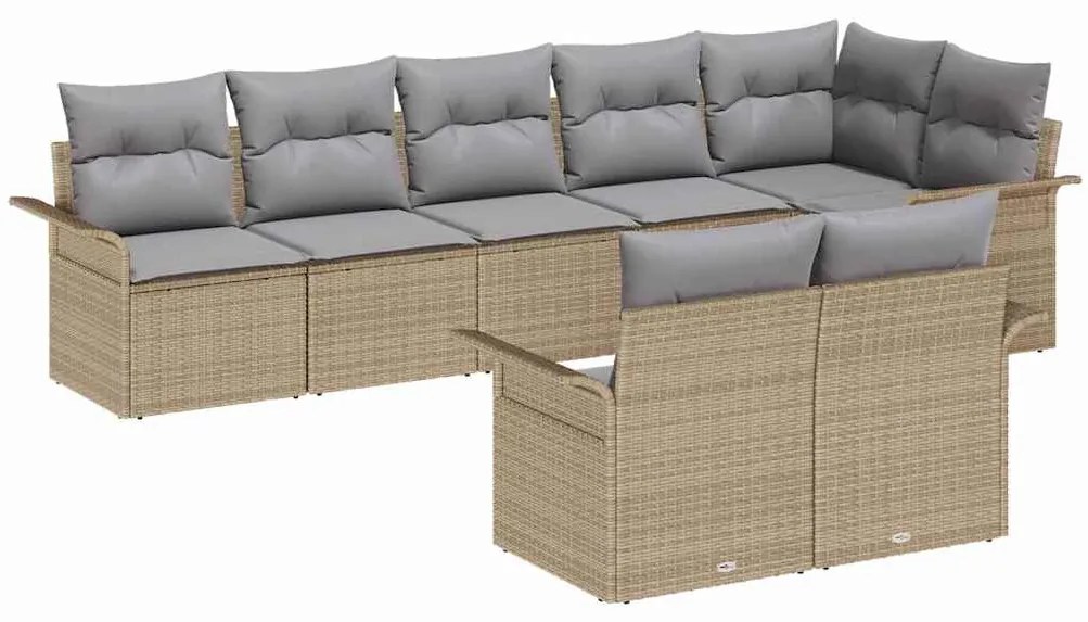 Conjunto de Sofás de Jardim vidaXL de 8 Peças com Almofadas Bege Ratta