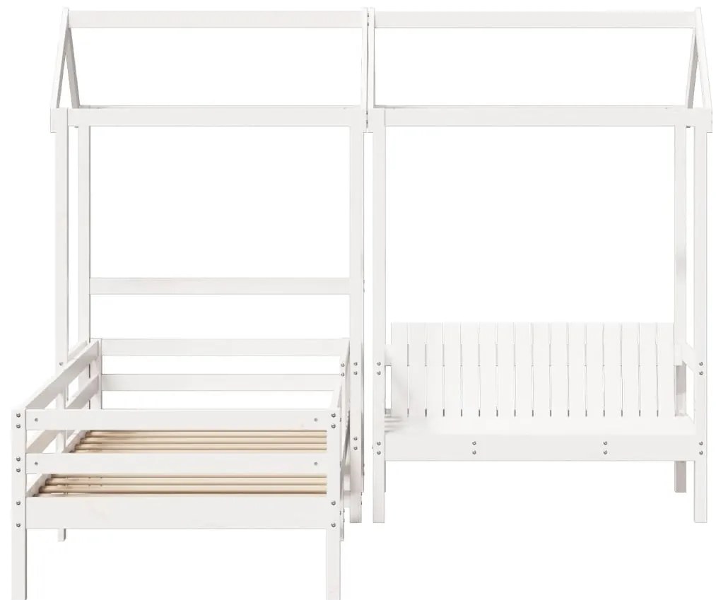 Conj. de cama e banco com telhado 80x200 cm pinho maciço branco