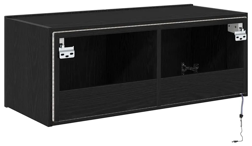 Estante de TV vidaXL com Luzes LED Preto Carvalho 80x35x31 cm