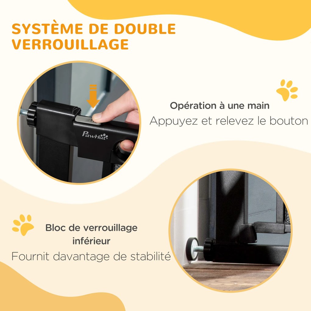Barreira de segurança para animais de estimação com fecho automático de dupla bloqueio, largura 75-103 cm, preta