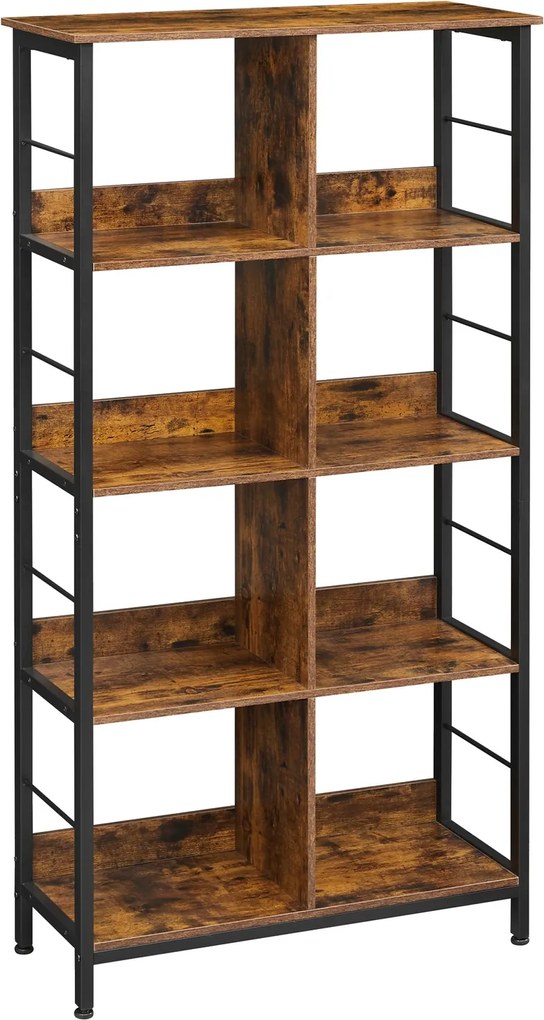 Estante de livros de 4 andares com 8 compartimentos 33 x 80 x 149 cm castanho vintage-preto