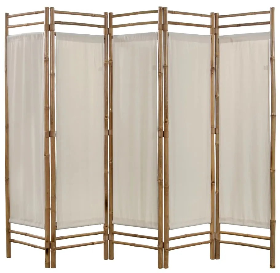 vidaXL Biombo com 5 painéis dobráveis bambu e lona 200 cm