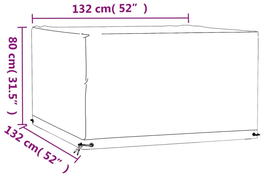 Capas p/ mobília de jardim 2 pcs 8 ilhós 132x132x80 cm quadrado