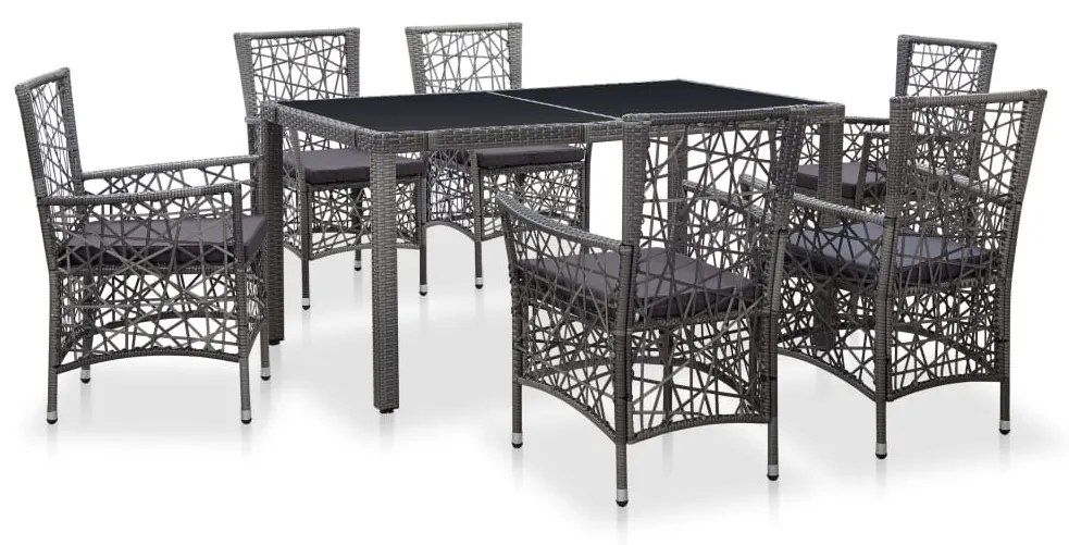 vidaXL 7 pcs conjunto de jantar para exterior vime PE cinzento