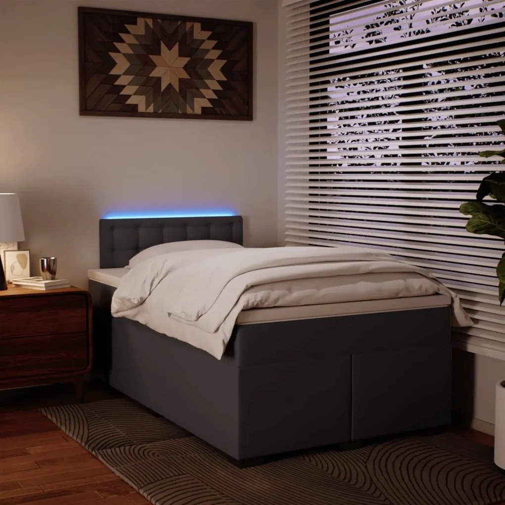 Cama Boxspring com Colchão e Luzes Led - 120x190 cm - Couro Artificial