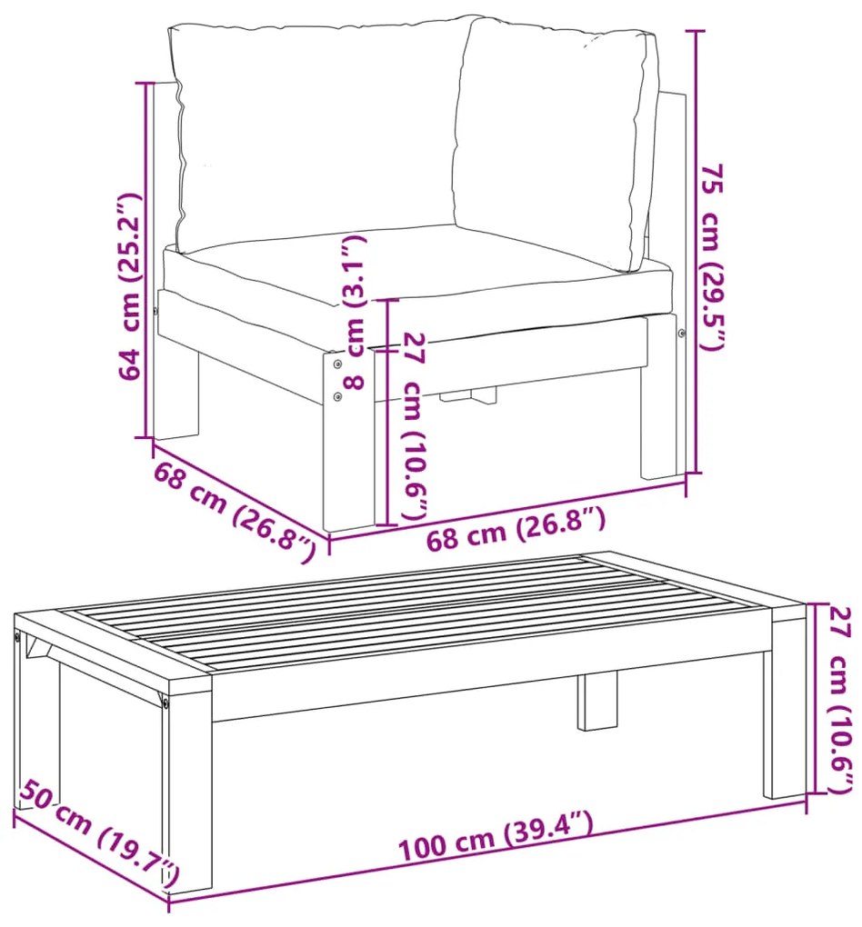 5 pcs conjunto de sofás de jardim com almofadões acácia maciça