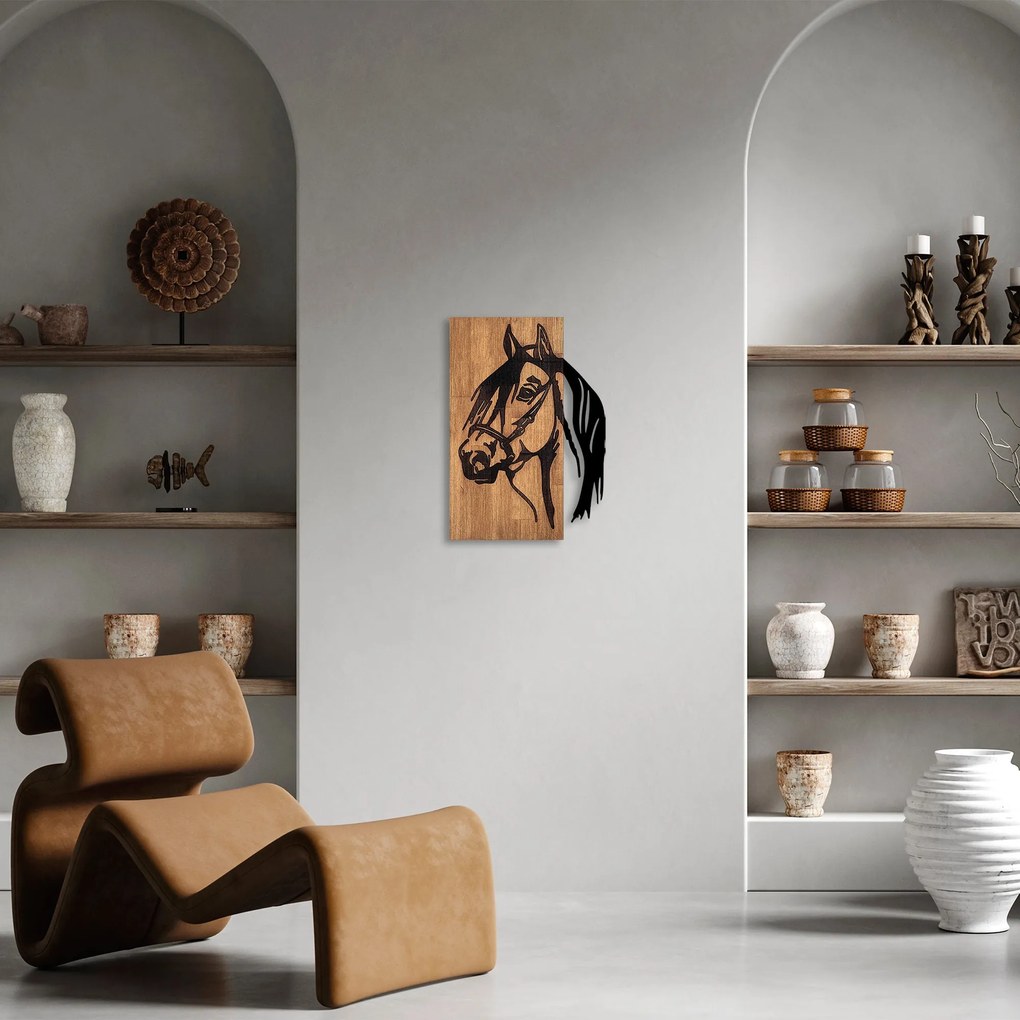 Acessório Decorativo de Parede em Madeira Cavalo – Preto Nogueira – 40
