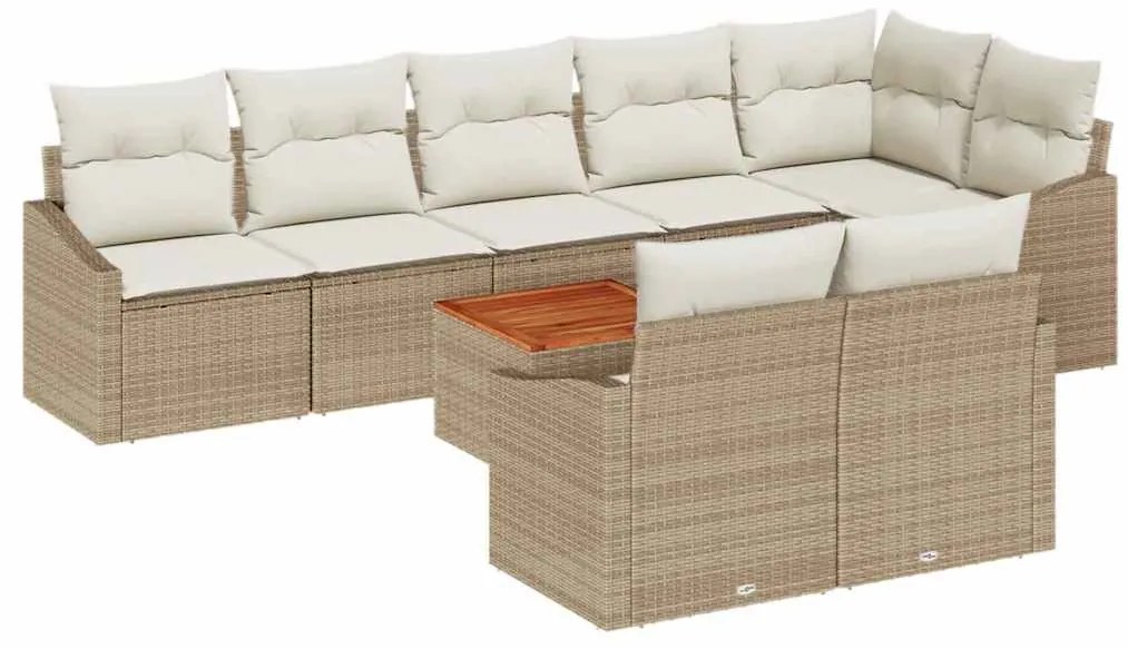 Conjunto de Sofá de Jardim 9 pcs Bege, branco 55 x 55 x 37 cm