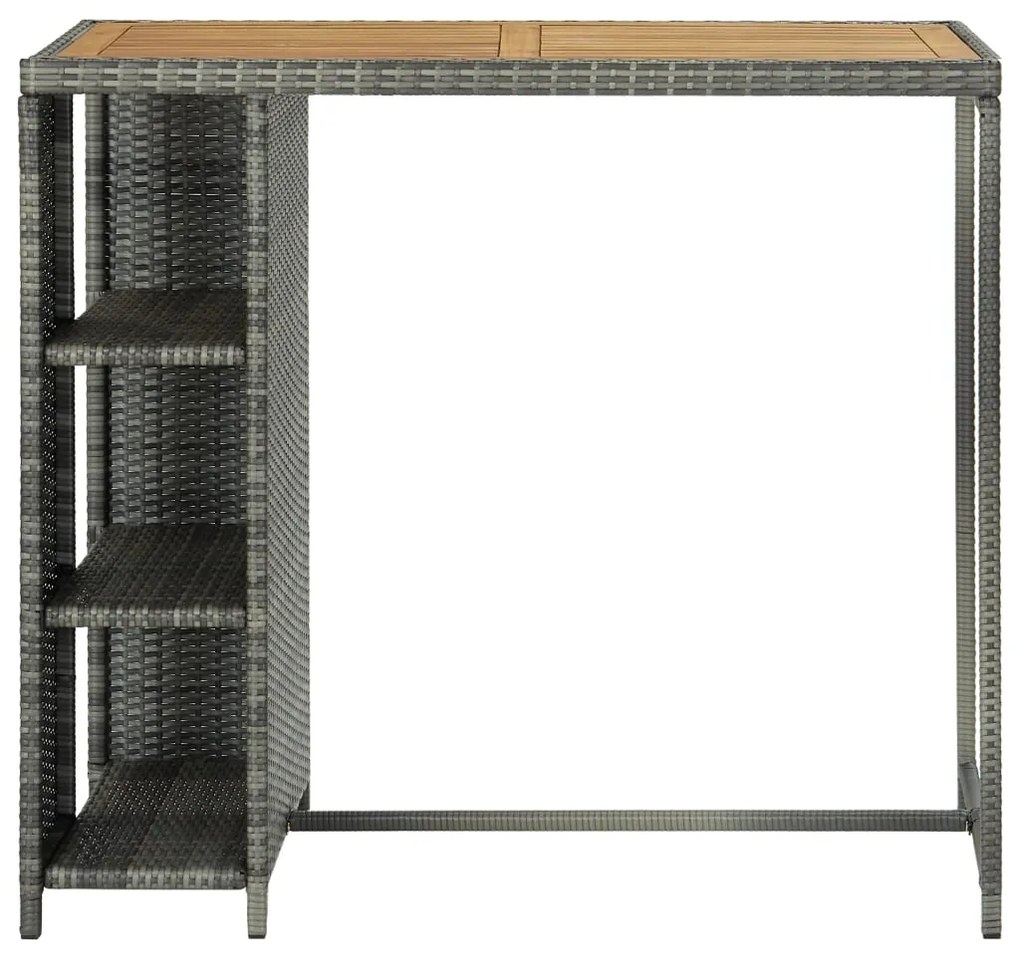 Mesa de bar com prateleiras 120x60x110 cm vime PE cinzento