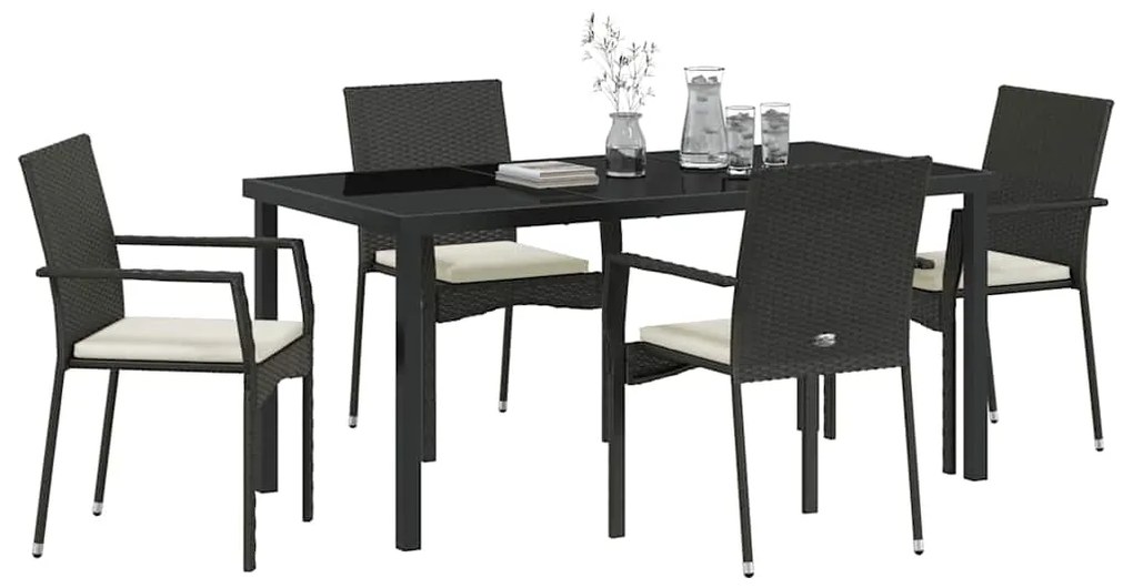 Conjunto de Jantar de Jardim 5 pcs Preto 160 x 80 x 73 cm