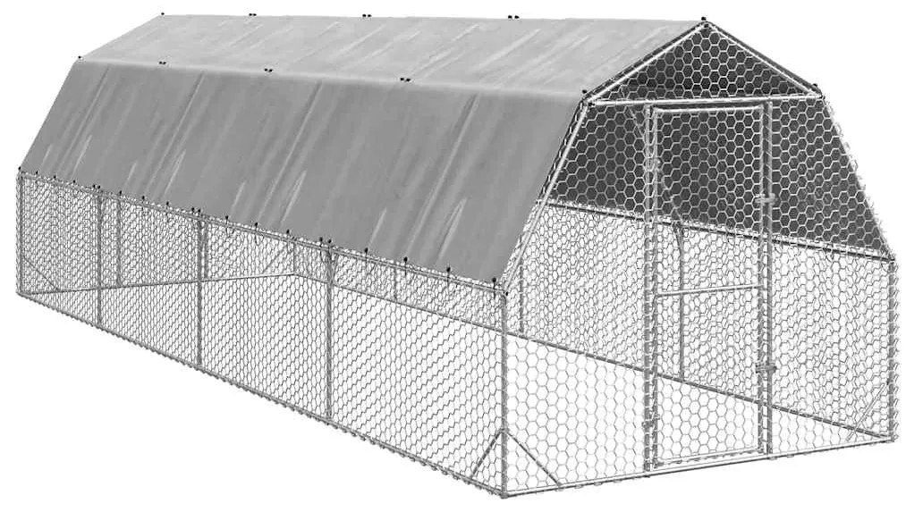 vidaXL Corrida de galinhas com telhado 2,5x8x2,25 m aço galvanizado