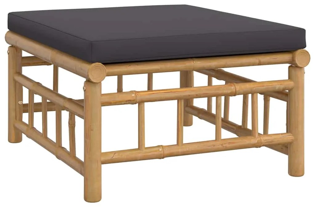 3pcs conj. lounge de jardim bambu c/ almofadões cinzento-escuro
