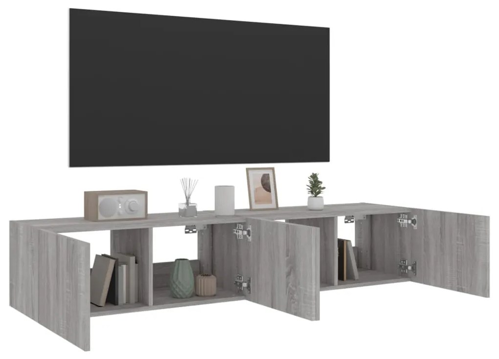 Móveis de parede para TV com luzes LED 2 pcs cinzento sonoma