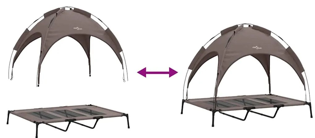 Cama Elevada para Cão com Teto Removível Castanho XL Aço
