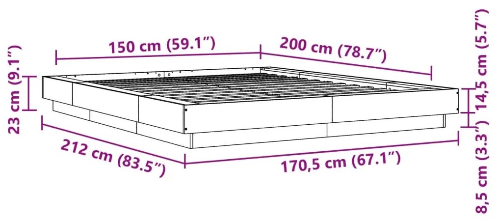 Estrutura de cama 150x200 cm derivados de madeira cinza cimento