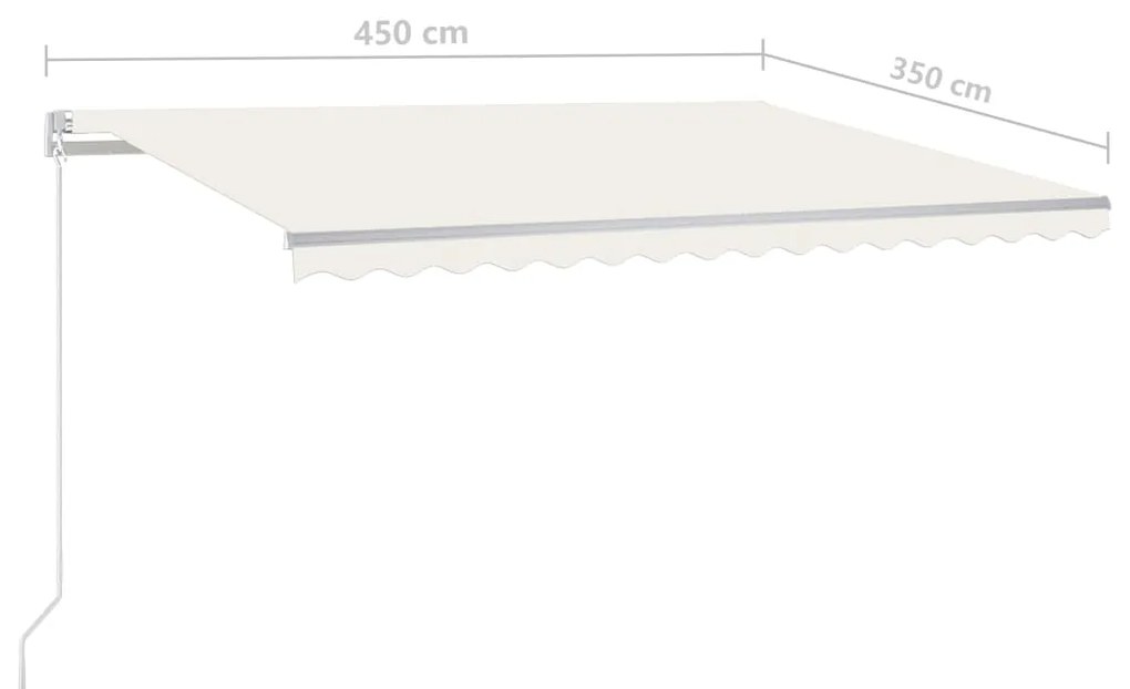 Toldo retrátil manual com luzes LED 4,5x3,5 m cor creme