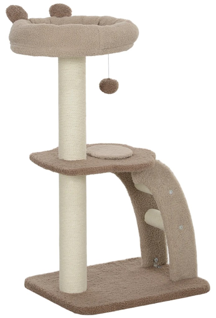 PawHut Arranhador para Gatos Altura 88 cm com Cama Plataforma Bolsa Suspensa Escada e Poste de Juta 48x40x88 cm Marrom Claro