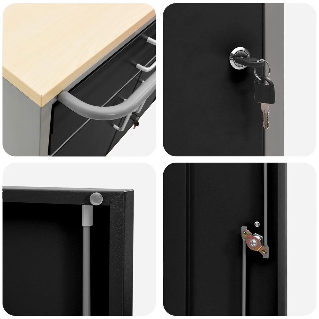 Gabinete de Ferramentas com Rodas e Portas Trancáveis Preto 75x45x85 c