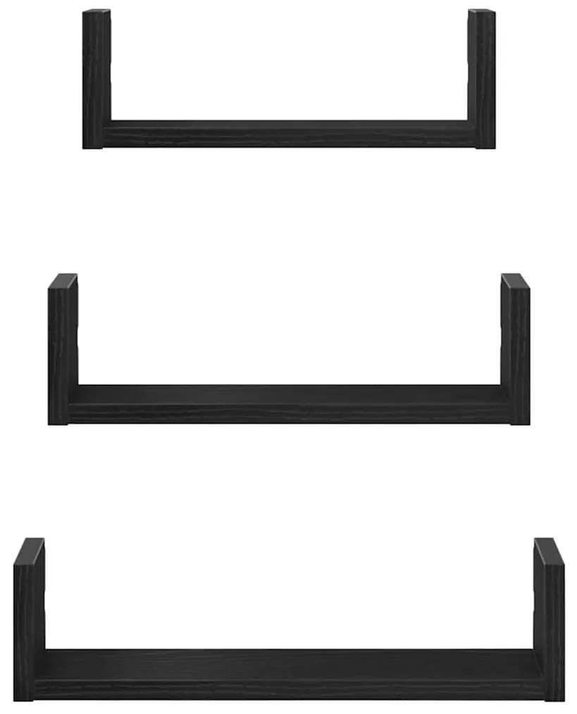 Prateleiras parede 3 pcs derivados madeira carvalho preto