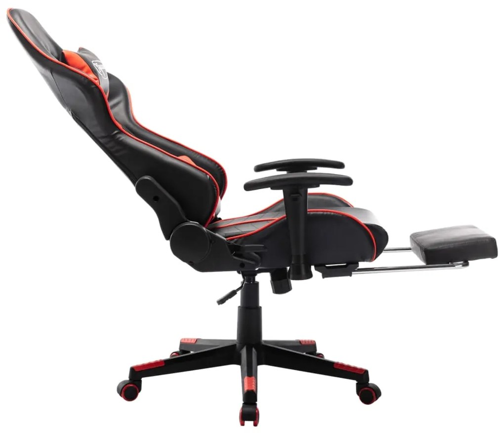 Cadeira gaming c/ apoio de pés couro artificial preto/vermelho