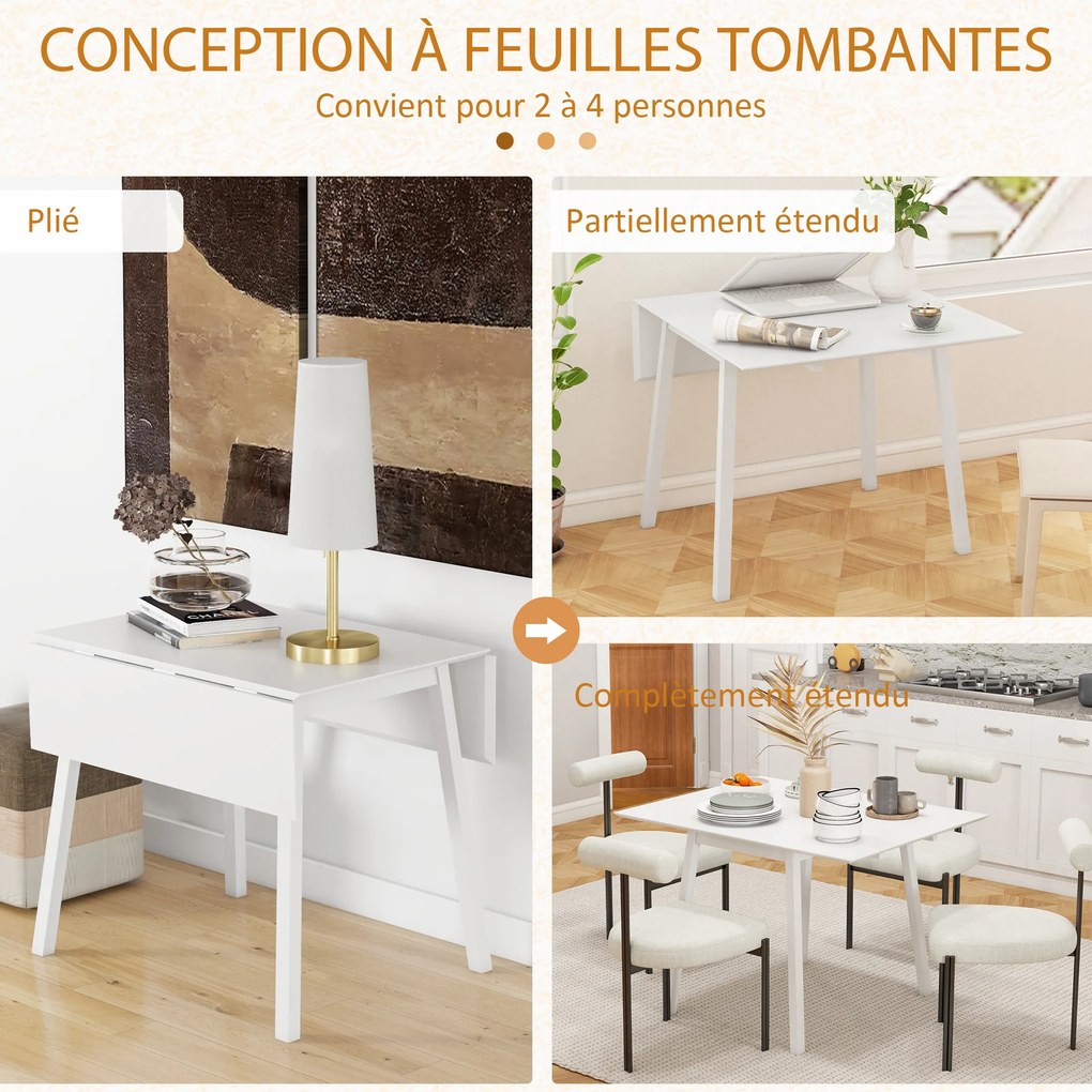 Mesa de cozinha dobrável 110 x 86 x 75 cm (CADEIRAS NÃO INCLUIDAS), mesa de jantar dobrável com tampo rebatível em madeira para 2 a 4 pessoas, branca
