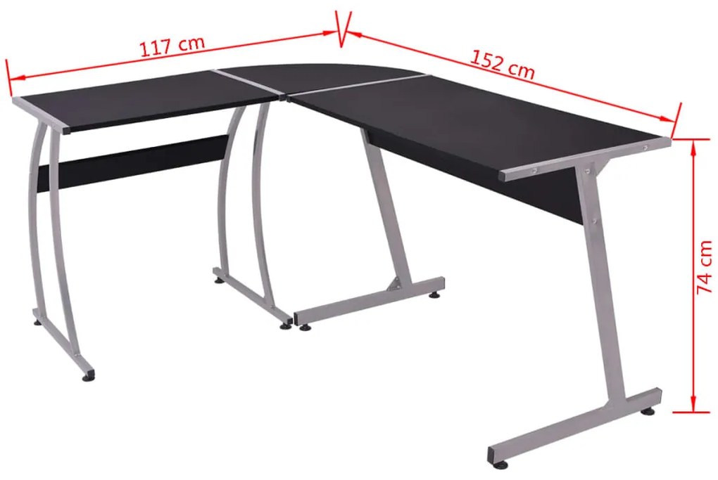 Mesa de canto em forma de L preto