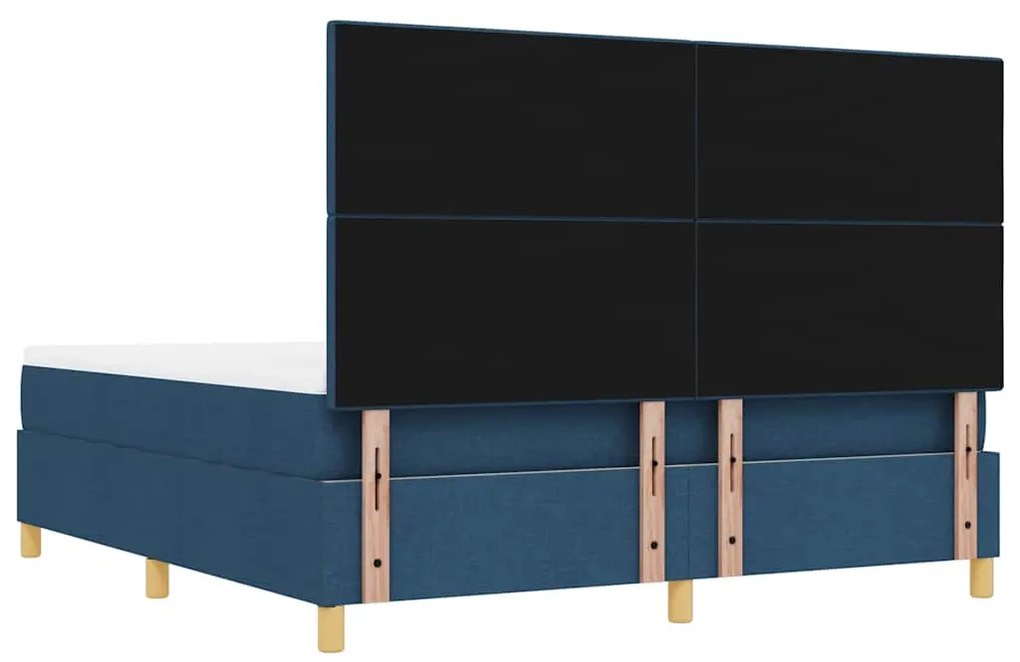 Cama Box Spring com Colchão &amp; Banco Azul 180x200 cm Tecido
