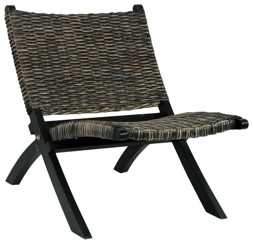 285802 vidaXL Cadeira relaxante vime Kubu natural/madeira mogno maciça preto