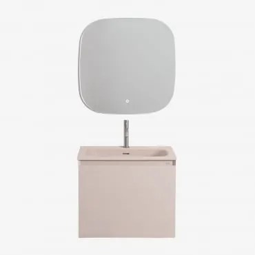 Conjunto De Móveis De Banheiro Em Madeira Macrae Com Pia Integrada Crema Linho & Quadrado Led E Anti-embaciamento 75x75 Cm Riben & - Sklum