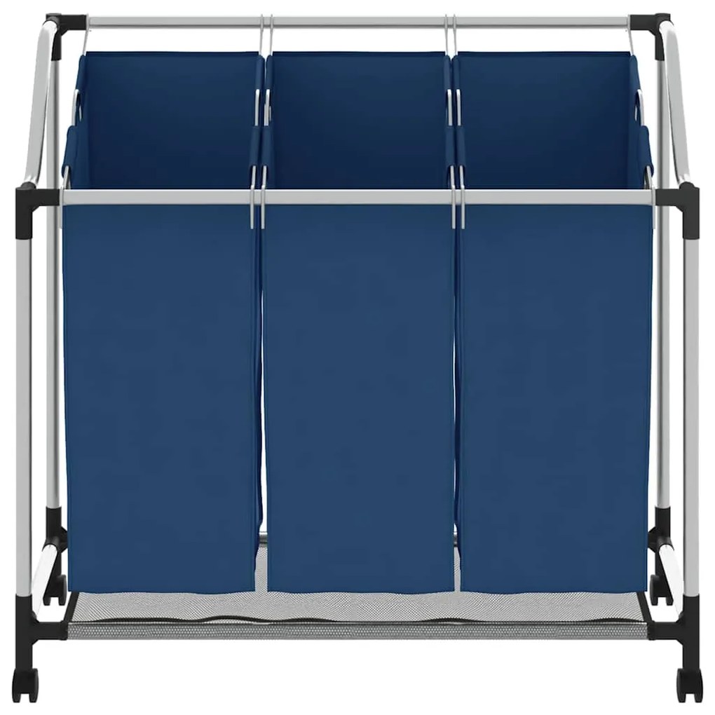 Separador de roupa suja com 3 sacos aço azul