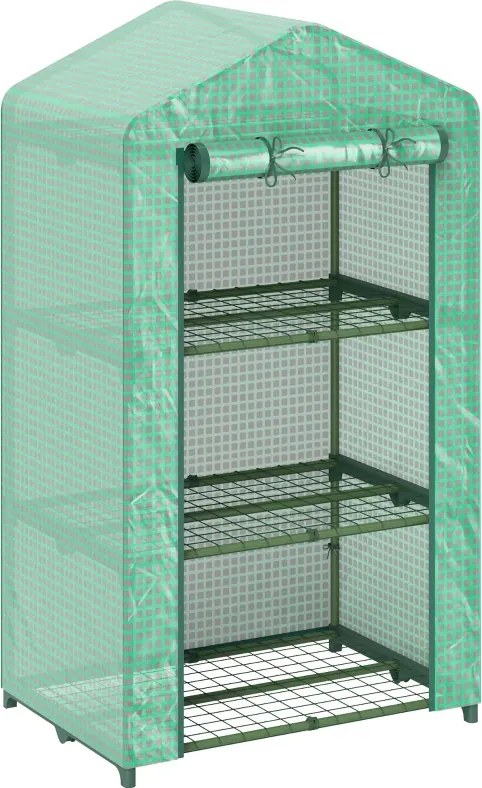 Estufa de Jardim de 3 Níveis Porta Enrolável Estrutura Metálica Cobertura de PE Anti-UV 69x49x125 cm Verde