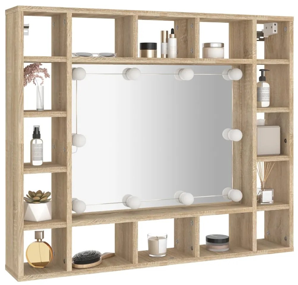Armário espelhado com LED 91x15x76,5 cm carvalho sonoma