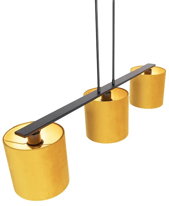 Candeeiro de suspensão com abajures de veludo amarelo com dourado 20cm - Combi 3 Deluxe Country / Rústico,Moderno