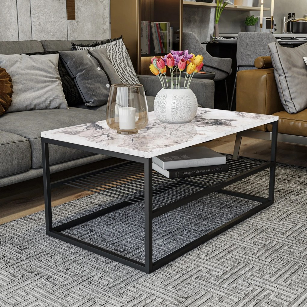 Mesa de Centro Asude – Branco e Preto – 95x42x55 cm