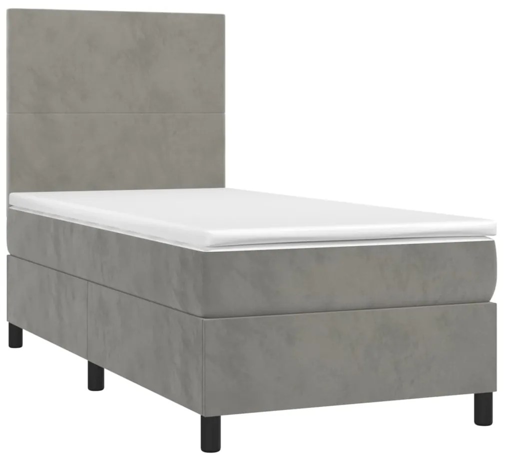 Cama box spring c/ colchão/LED 80x200 cm veludo cinzento-claro