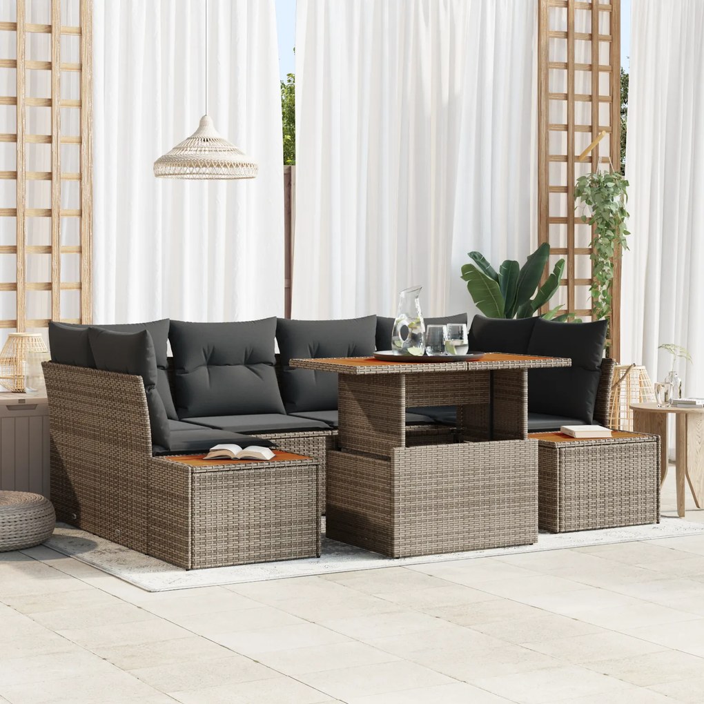 Conjunto de Sofás de Jardim de 6 peças com Almofadas de Rattan PE Cinza
