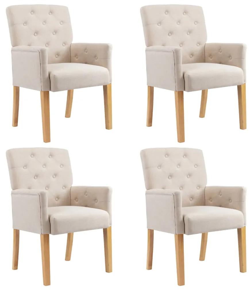 Cadeiras de jantar com apoio de braços 4 pcs tecido bege