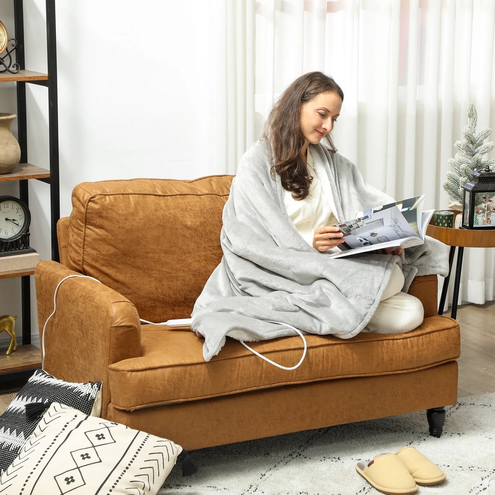 Manta Elétrica 180x130 cm Manta Térmica com Tecido Suave 10 Níveis de Temperatura e Temporizador Cinzento