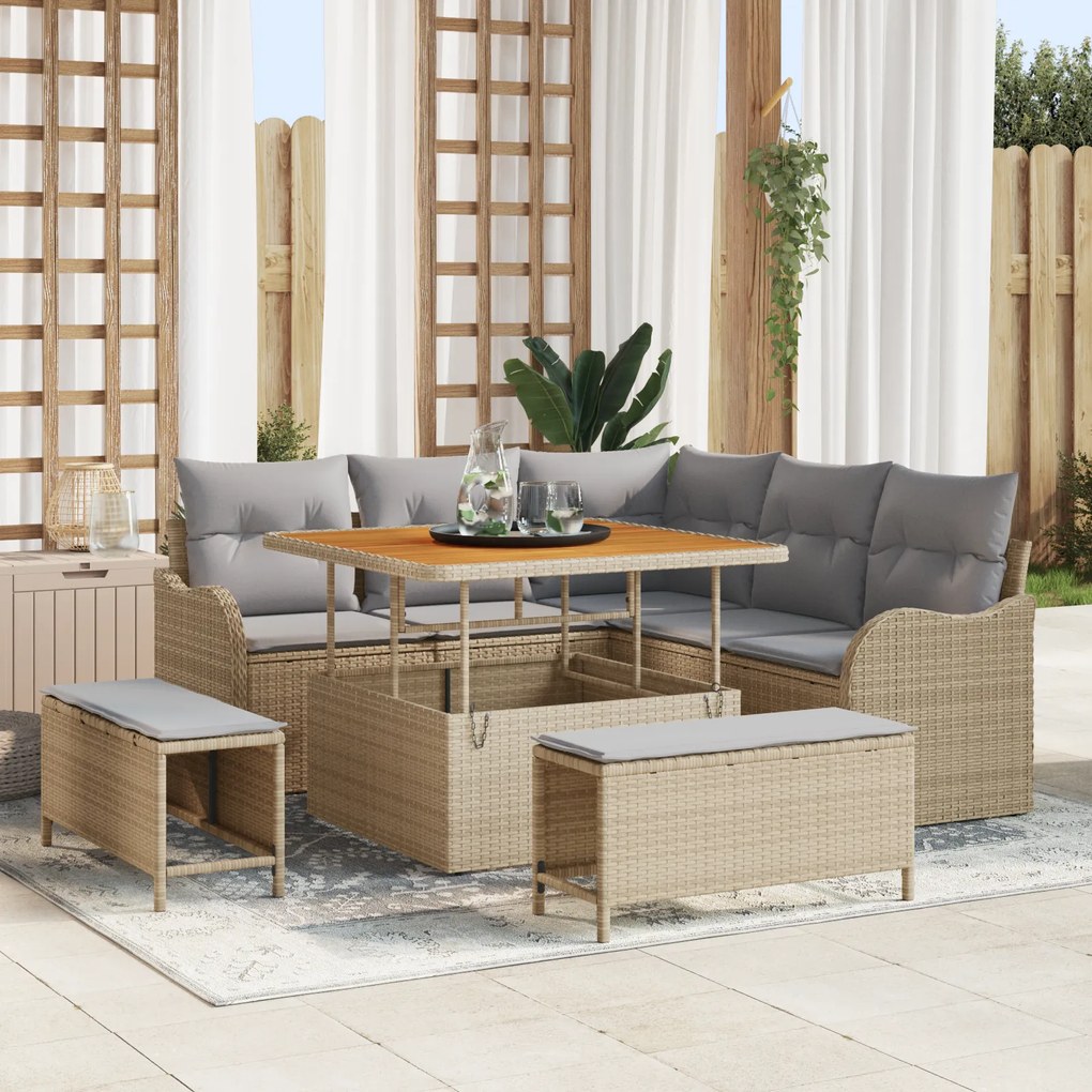 Conjunto de Sofás de Jardim vidaXL de 8 peças com Almofadas Bege Polir