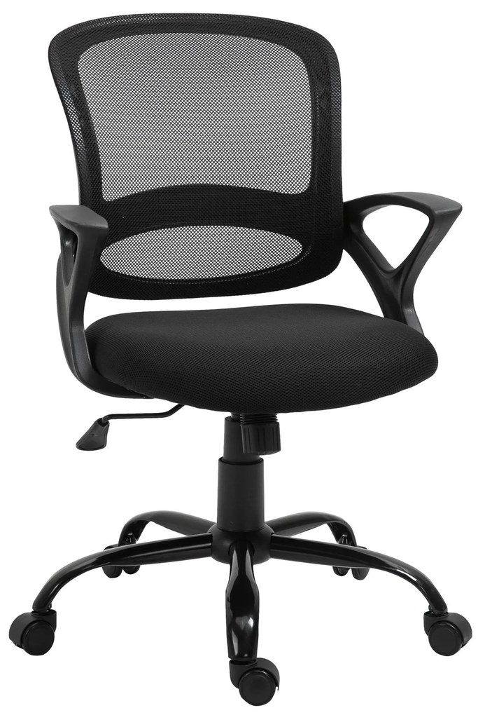 Vinsetto Cadeira de Oficina Ergonômica Basculante com Altura Ajustável Assento Giratório 360° Suporte e Lombar Malha Transpirável 61x61x89-99cm Preto