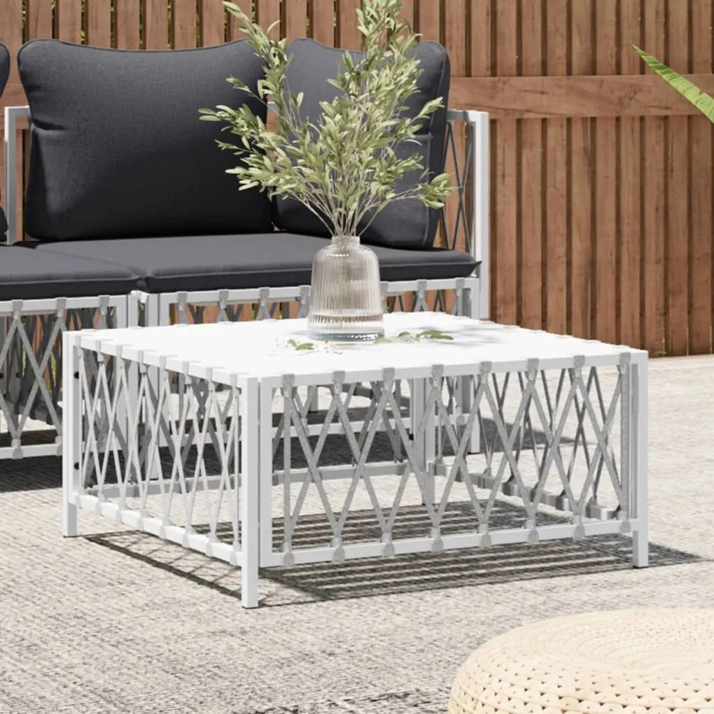 364141 vidaXL Mesa de jardim 70x70x34 cm tecido branco