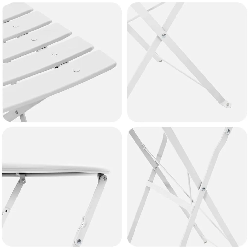 Conjunto de Bistro Dobrável de 3 Peças vidaXL Branco Aço