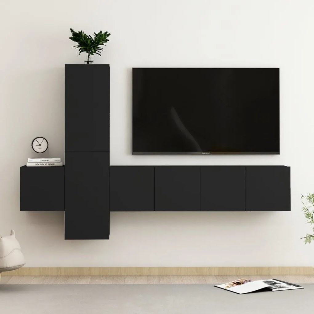 vidaXL 5 pcs conjunto de móveis de TV derivados de madeira preto