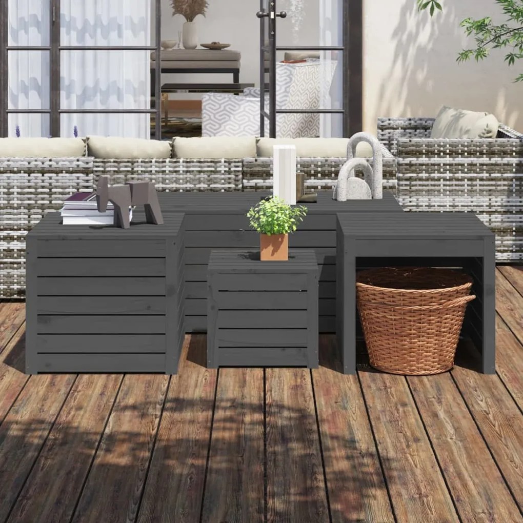 vidaXL 4 pcs conjunto de caixas de jardim pinho maciço cinzento