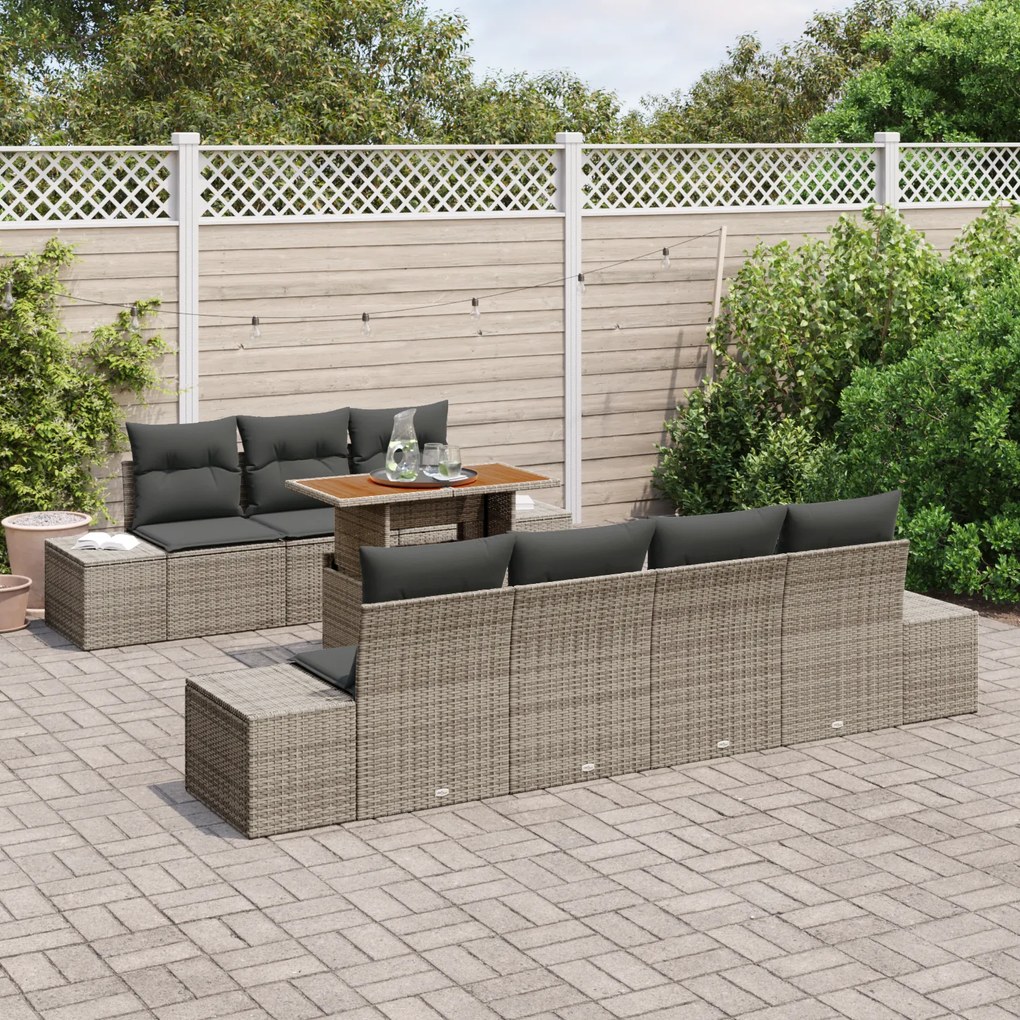 Conjunto de Sofá de Jardim de 8 Peças com Almofadas Cinzas de Rattan