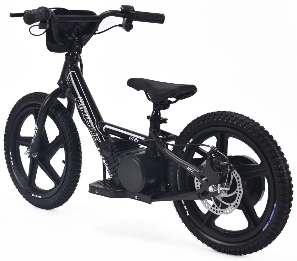Bicicleta eléctrica para crianças RIRIBIKE RTX6 24V (16") bateria de lítio, motor de 250 watts, travão de disco, assento ajustável em PU macio Preta