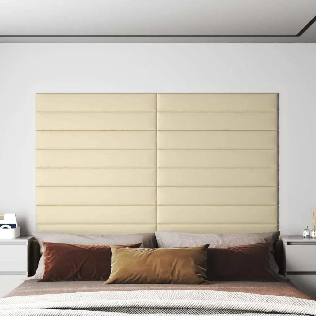 vidaXL Painel de parede 12 pcs 90x15 cm couro artificial 1,62 m² creme
