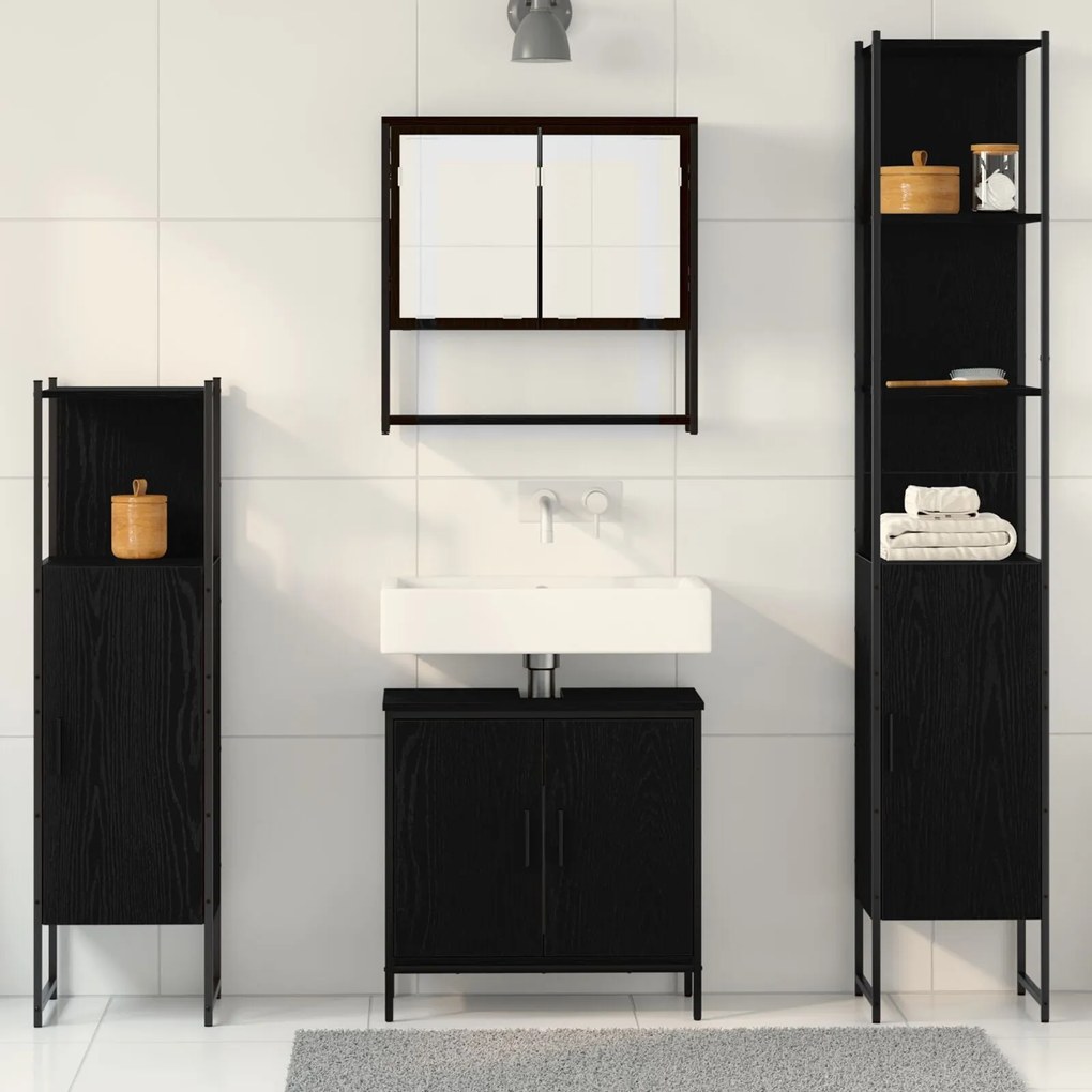 Conjunto de 4 Peças para Casa de Banho Carvalho Preto Madeira de Engen