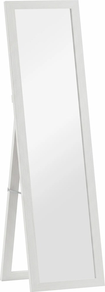HOMCOM Espelho de Pé 37x155 cm Espelho de Corpo Inteiro Espelho de Parede Retangular com Estrutura de Madeira Branco com Veios | Aosom Portugal