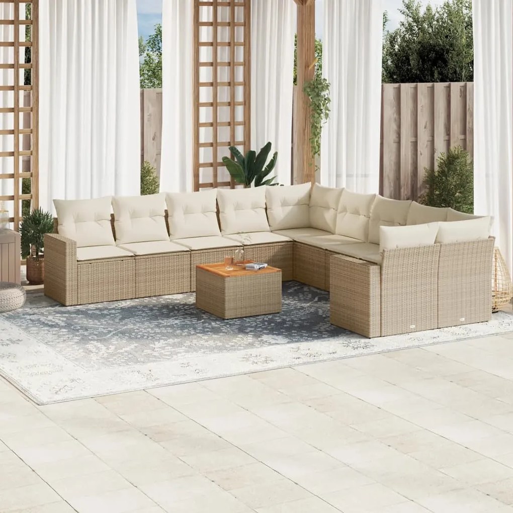 11 pcs conjunto sofás de jardim c/ almofadões vime PE bege